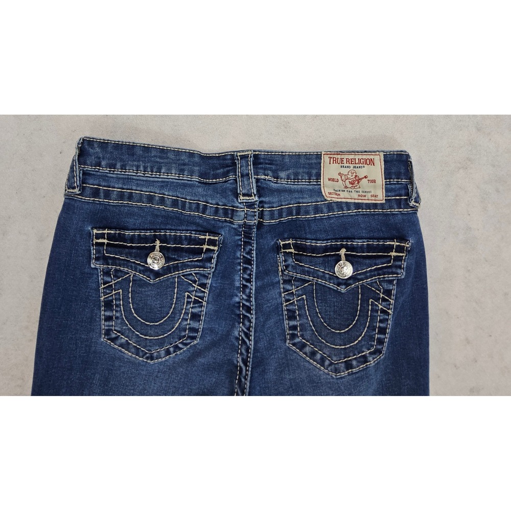 True Religion Billie Big T Jeans Womens 28 Flap Pocket Straight Leg Whisker Blue